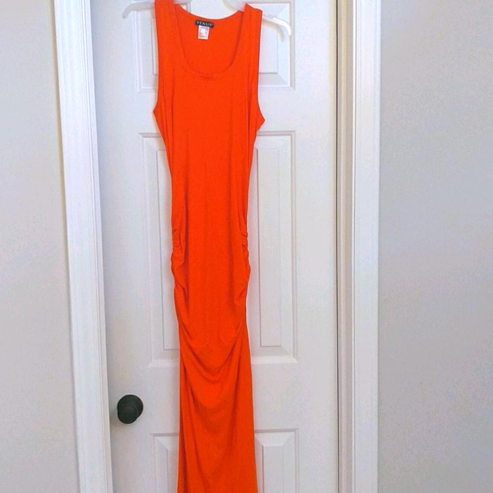 Venus orange ruched maxi dress